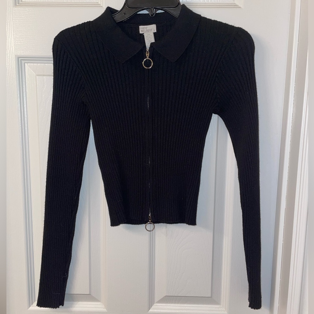 TILLYS/MELROSE BLACK RIBBED ZIP SWEATER